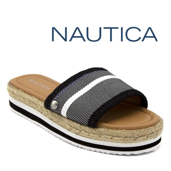 Nautica Shoes - NAUTICA Tidegate Black White Stripe Espadrille Slides Slip On Sandals Womens 8.5